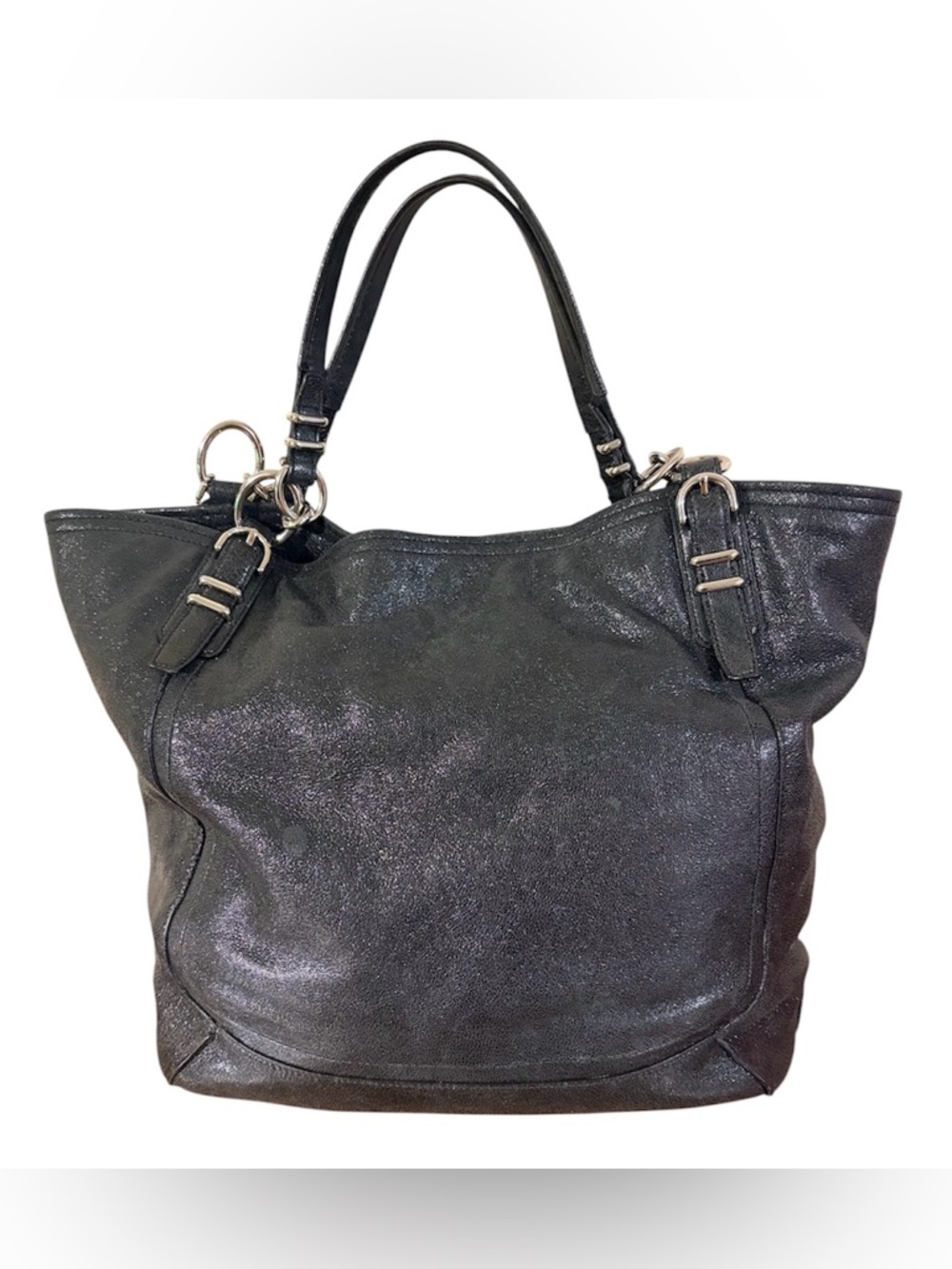 Coach Kristin Oversized Metallic Gray Leather Shoulder Bag Large Hang Tag - Picture 9 of 9